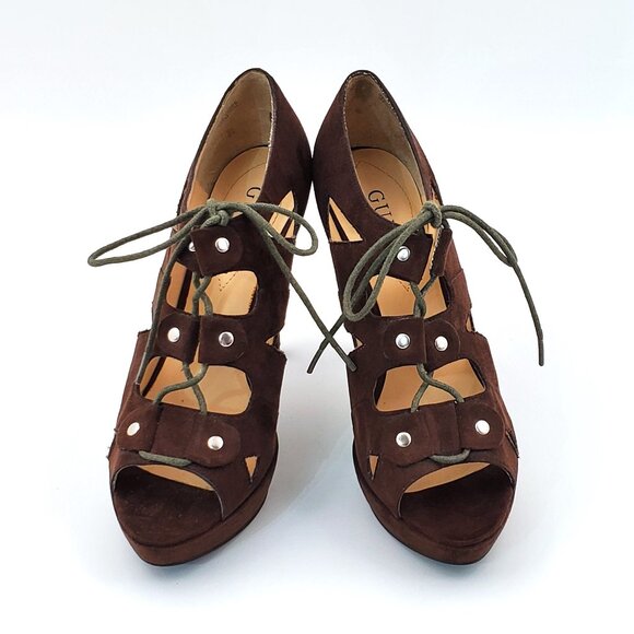 “GUESS” Brown Suede Lace-Up Platform Heels – 4 ½ Inch – Size 7 ½ M - Picture 2 of 8